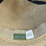 Smith & Hawken Wide Brim Straw Sun Hat Black Ribbon Chin Cord Natural Tan VG