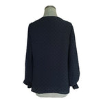 Vince Camuto Womens Blouse Size S Navy Swiss Dot V-Neck Smocked Cuff VG