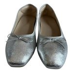 AFEETSING Silver Metallic Ballet Flats Bow Tie Top Womens Shoes Size 9 EXCellent