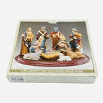 World Bazaar Crown 11pc Porcelain Nativity Set Wood Base Wise Men Mary Jesus