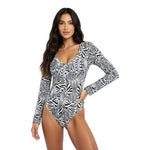 Mangopop Women's Black White Zebra Print Bodysuit Size S Long Sleeve V-Neck NWT