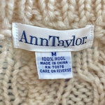 Ann Taylor Women’s Ivory Wool Cable Knit Turtleneck Sweater Relaxed Fit Sz M EXC