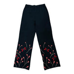 St John Collection Marie Gray Black Knit Wide Leg Pants Dragonfly Rhinestone S 8