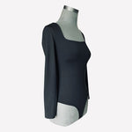 Flevita Women's Black Square Neck Long Sleeve Bodysuit Size S Tummy Control EXC