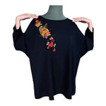 Quacker Factory Black Embroidered Cornucopia Cardinal Holiday Tunic XL NWT