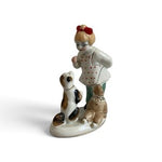 Vintage Polonne Porcelain Figurine Girl Training Dog & Teddy Bear USSR 6" VG