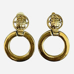 Vintage GIVENCHY Door Knocker Logo Clip On Earrings Gold Plated VG