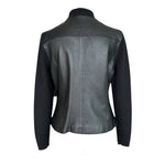 Worthington Black Leather Body Sweater Sleeve Jacket Zip Front Women’s M