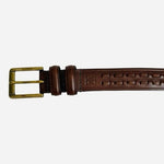 Lauren Ralph Lauren Brown Leather Woven Embossed Belt Brass Buckle Size 38 VG