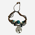 Tree of Life Charm Brown Leather Double Layer Beaded Bracelet Unisex Adjustable