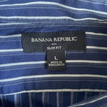 Banana Republic Men's Slim Fit Navy Striped Short Sleeve Shirt Size L VG