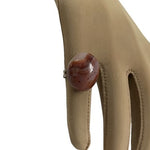 Vintage Carnelian Agate Sphere Ring Silver Adjustable Band One Size