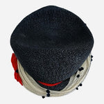 Vintage 50s 60s Dark Blue Straw Whimsy Pillbox Hat Polka Dot Net Veil Red Bow VG