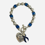 Dark Blue Ribbon Awareness Bracelet Colon Cancer Support Heart Charm  