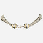 Multi Strand Silver Ball Chain Choker Necklace Gold Pave End Caps 16" VG