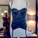 Ballet Women's Black Lace Corset Bodysuit Lingerie 36C Boudoir Padded Bra VG