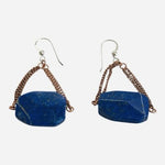 Sterling Silver Lapis Lazuli Dangle Earrings Copper Tone Chain Blue Gemstone New