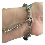 Women's Florence Crystal Charm Bracelet 7.5" Metal Glass Green Blue Costume EXC