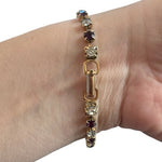 Vintage Gold Plated Tennis Bracelet Purple Clear Crystal Rhinestones 7 In VG