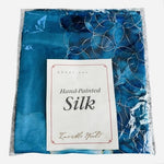 Invisible World Women's 100% Silk Hand Painted Floral Scarf Blue 16”x54” New