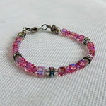 Pink and Clear Crystal Beads Bracelet with Heart Clasp NIB