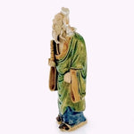 Antique Shekwan Chinese Mudman Figurine 6.5” w Scroll Handcrafted Ceramic Statue