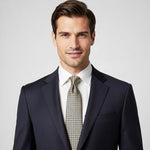 Tommy Hilfiger Men's Silk Tie Yellow & Navy Blue Grid Geometric Pattern Preppy