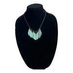Mint Green Leaf Dangle Necklace Bohemian Festival Silver Tone Jewelry Very Good
