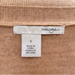 Halogen Women's Tan Merino Wool V-Neck Cardigan S Button Front Zip Pockets EXC