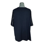 Quacker Factory Women's Black V-Neck Top Sequin Elbow 3/4 Sleeve Tunic Shirt XL