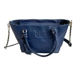 Tory Burch Thea Navy Blue Pebbled Leather Convertible Tote Shoulder Bag Chain VG