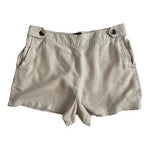 Tahari Women's Beige Linen High-Rise Shorts S M 2-Button Elastic Waist 4-Pockets