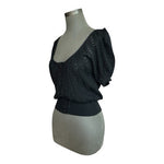 Catherine Malandrino Black Cropped Sweater Sz S Short Sleeve Button Cardigan VG