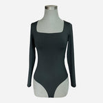 Flevita Women's Black Square Neck Long Sleeve Bodysuit Size S Tummy Control EXC