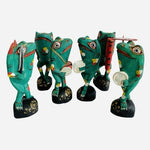 Set of 6 Vintage Hand-Carved Hand-Painted Wooden Frog Figurines Indonesia 7”
