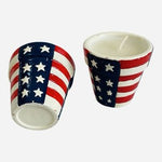 Patriotic Ceramic Flower Pot Candles American Flag Set of 2 New Patriotic