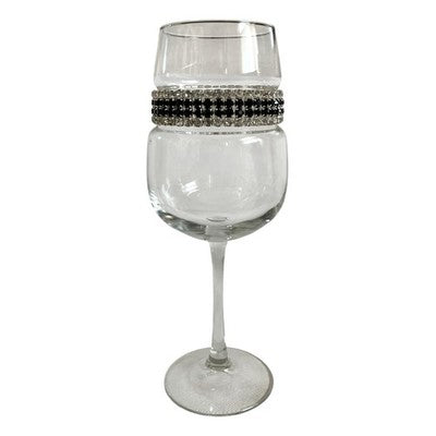 STEMWARE DESIGNS Black Clear Rhinestone Banded Stemware Champagne Flute 9.25"