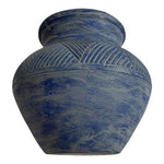 Hallmark Blue Carved Studio Pottery Vase Tribal Design 8.5” Very Good Condition