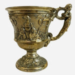 Antique Victorian Gilt Repousse Footed Cup Cherub Putti Figural Handle 3.75" G