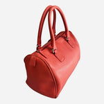 Furla Orange Red Saffiano Leather Speedy Satchel Tote Handbag Silver Charm VG