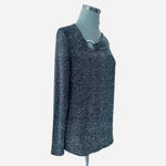MICHAEL KORS Womens Blouse M Black Metallic Silver Lurex Long Sleeve Top EXC