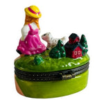 Vintage Mary Had a Little Lamb Porcelain Trinket Box Hinged Pill Ring Box NIB