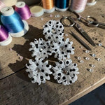Black & White Polka Dot Fabric Flower Appliques 5pc DIY Craft 2.25in New