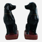 Vintage Black Labrador Retriever Ceramic Bookends 8" Pair Gold Purple Dog Figure