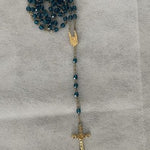 Vintage Medugorje Turquoise Glass Bead Rosary Necklace Gold Tone Crucifix NIB