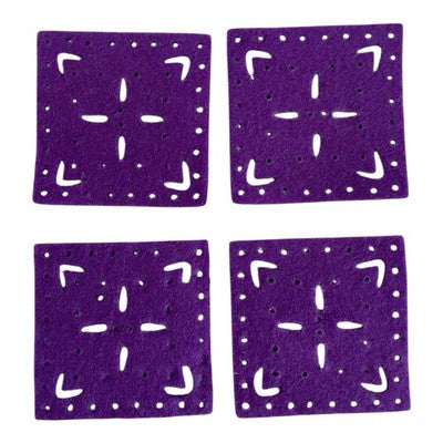 Lot of 4 Purple Felt Perforated Squares Double Panel Craft Sewing Cards New