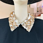 TRINA TURK Womens Top L Black Gold Embellished Pointed Flat Collar Short Sleeve