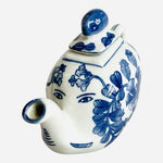 Vintage Blue White Porcelain Elephant Teapot Floral Face Detail Chinese Mark 8x6
