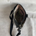 The Sak Black Leather Braided Embroidered Crossbody Shoulder Bag 8"x9"