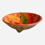 Vintage Mexican Clay Pottery Hand Painted Glazed Fruit Bowl 3-Footed Folk Art 6"